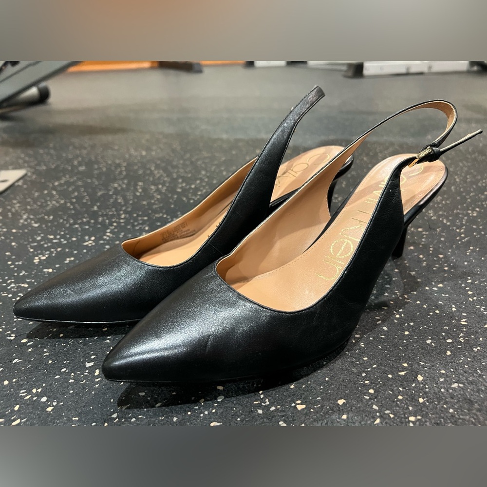 Calvin Klein Black Leather Slingback Heels 
Size 9